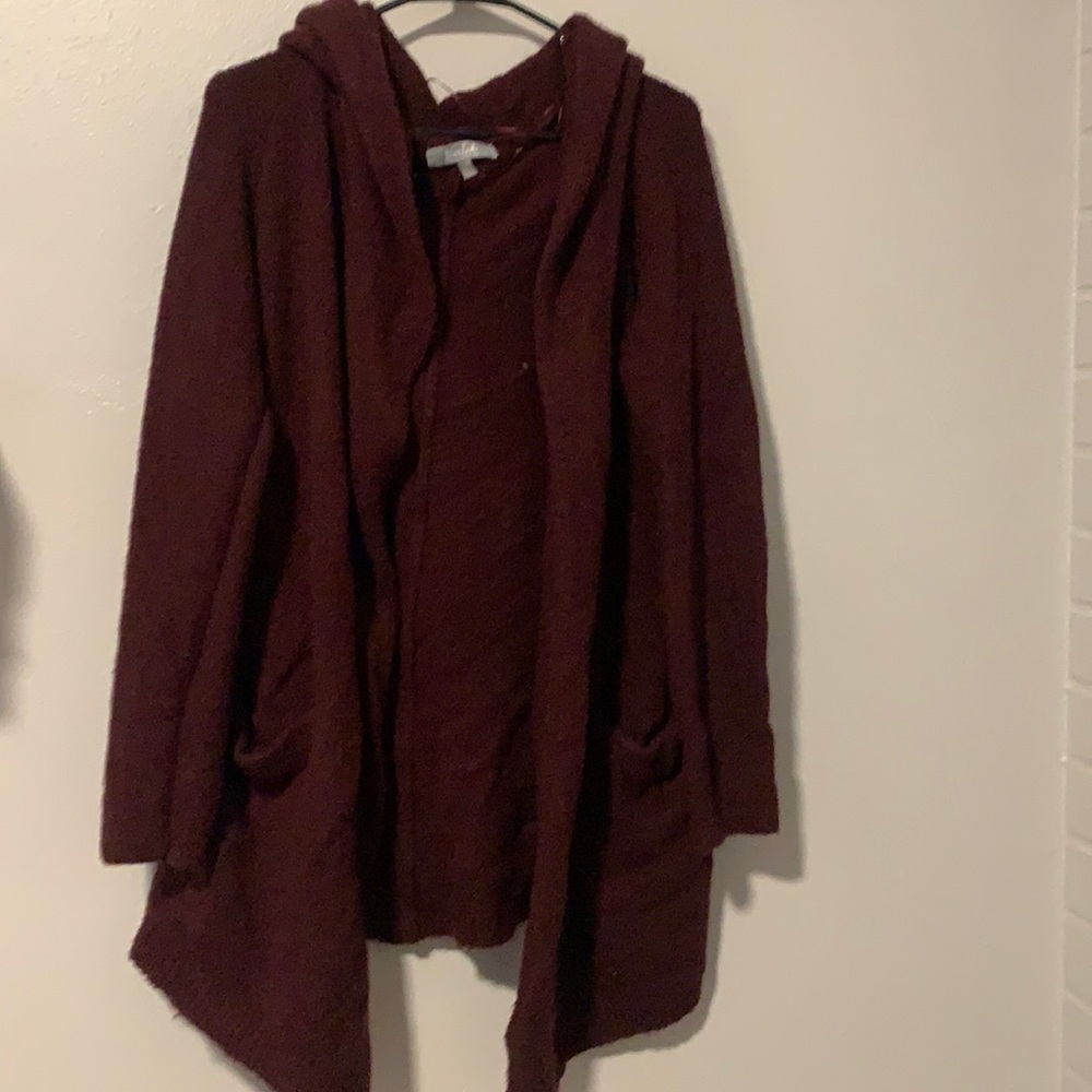 Red sweater with a hood